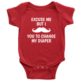 Funny Mustache Baby Bodysuit - Funny Baby One-piece - Change My Diaper - Baby Shower or First Birthday - Many Sizes And Colors Available