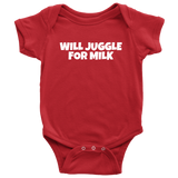 Funny Baby One-piece - Juggling Baby Shirt - Baby Juggler Bodysuit - Will Juggle for Milk - Many Sizes And Colors - All Cotton - Baby Shower