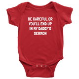 Pastor Baby Bodysuit - Minister Baby One-piece - Preacher Baby Shirt - Funny Pastor Baby Gift - You'll End Up In My Daddy's Sermon