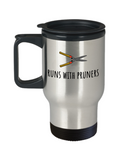 Gardener Gift Idea - Runs With Pruners - Gardening Travel Mug