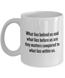 PHRASINATOR NEW: Ralph Waldo Emerson Quote Mug - Inspirational, Motivational Gift - What lies within us