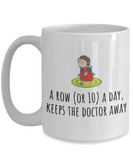 Knitting Gift Idea - Knitter Mug - Handicraft, Needlework Present - Row A Day Keeps The Doctor Away