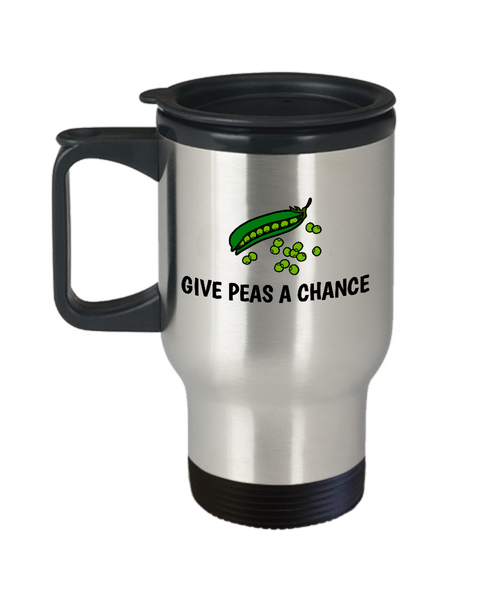 Give Peas A Chance - Funny Gift For Gardener, Vegetable Lover, Cook, Vegan - Gardening Travel Mug