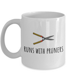 Gardener Gift Idea - Runs With Pruners - Gardening Coffee Mug