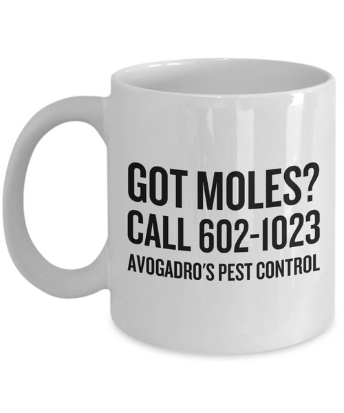 Funny Chemistry Mug - Chemistry Teacher Gift Idea - Chemist Present - Avogadro's Pest Control