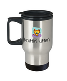 Cute Knitting Present - Cat Lover, Knitter Travel Mug - Knittin' Kitten