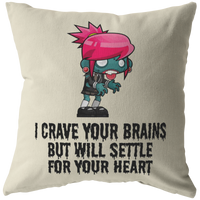 Funny Zombie Throw Pillow - Cute Boyfriend Gift - Valentine or Anniversary - Long Distance Relationship - I Crave Your Brains