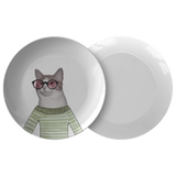 Funny Cat Plate - Gift for Weird Cat Lovers - Funky Cat in Sweater and Glasses - Cat Art Dinner Plate
