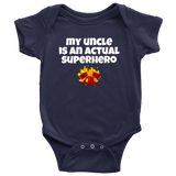 Cute Baby One-Piece - Firefighter Baby Shirt - My Uncle Is A Superhero - Custom Text Available - Many Sizes And Colors in Store