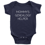 Genealogy Baby One-piece - Genealogist Baby Bodysuit - Cute Baby Shirt - Mommy's Genealogy Helper - Many Sizes And Colors