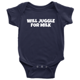 Funny Baby One-piece - Juggling Baby Shirt - Baby Juggler Bodysuit - Will Juggle for Milk - Many Sizes And Colors - All Cotton - Baby Shower