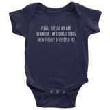 Funny Psychology Baby Shirt - Psychologist Baby One-piece - Excuse My Bad Behavior - Baby Shower Gift Idea - Many Sizes And Colors