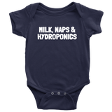 Cute Baby One-piece - Hydroponics Baby Shirt - Milk, Naps & Hydroponics - Many Sizes And Colors - Baby Gift Idea