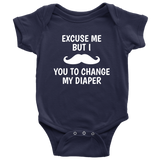 Funny Mustache Baby Bodysuit - Funny Baby One-piece - Change My Diaper - Baby Shower or First Birthday - Many Sizes And Colors Available