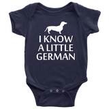 Dachshund Baby One-piece - Cute Dachshund Bodysuit - I Know A Little German - Cute Baby Gift - Dachshund Baby Present - Many Sizes, Colors