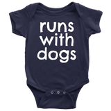 Dog Lover Baby Shirt - Animal Rescuer Baby One-piece - Runs With Dogs - Dog Adoption - Many Sizes And Colors - All Cotton
