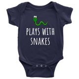 Cute Baby One-piece - Infant Bodysuit - Herpetology Baby Shirt - Plays With Snakes - Newborn Trough 24 Months Sizes - Many Colors Available