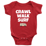 Cute Baby One-piece - Surfing Baby Shirt - Crawl Walk Surf - Gift For Baby Surfer - Many Sizes And Colors Available - All Cotton