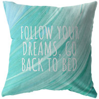 Funny Throw Pillow - Friend Birthday Gift - Funny Quote Pillow - Follow Your Dreams, Go Back To Bed