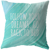 Funny Throw Pillow - Friend Birthday Gift - Funny Quote Pillow - Follow Your Dreams, Go Back To Bed