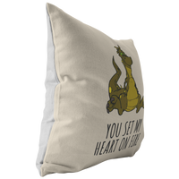 Cute Dragon Throw Pillow - Romantic Boyfriend or Girlfriend Gift - You Set My Heart On Fire - Valentine or Birthday Present
