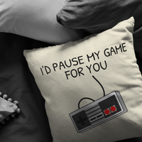 Romantic Gamer Throw Pillow - Gamer Girlfriend or Boyfriend Gift - Valentine or Anniversary - I'd Pause My Game For You - Retro Gaming