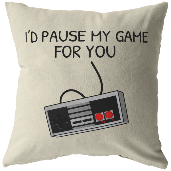 Romantic Gamer Throw Pillow - Gamer Girlfriend or Boyfriend Gift - Valentine or Anniversary - I'd Pause My Game For You - Retro Gaming