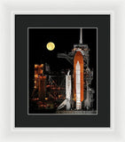 Sts-119 Shuttle Discovery With Moon - Framed Print
