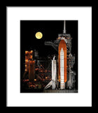 Sts-119 Shuttle Discovery With Moon - Framed Print