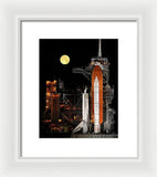 Sts-119 Shuttle Discovery With Moon - Framed Print