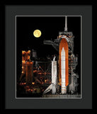 Sts-119 Shuttle Discovery With Moon - Framed Print