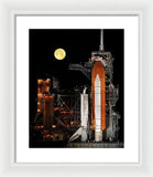 Sts-119 Shuttle Discovery With Moon - Framed Print
