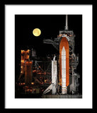 Sts-119 Shuttle Discovery With Moon - Framed Print