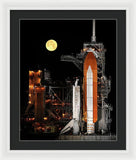 Sts-119 Shuttle Discovery With Moon - Framed Print