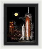 Sts-119 Shuttle Discovery With Moon - Framed Print