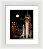 Sts-119 Shuttle Discovery With Moon - Framed Print