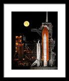 Sts-119 Shuttle Discovery With Moon - Framed Print