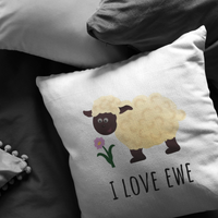 Romantic Throw Pillow - Boyfriend or Girlfriend Gift - I Love Ewe - Cute Sheep - Long Distance Relationship - Valentine or Birthday
