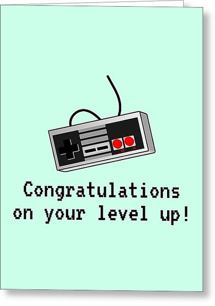 Video Gamer Birthday Card - Retro Game Console - Video Game Nerd - Congratulations On Your Level Up - Greeting Card