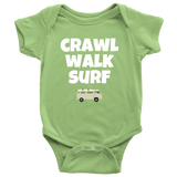 Cute Baby One-piece - Surfing Baby Shirt - Crawl Walk Surf - Gift For Baby Surfer - Many Sizes And Colors Available - All Cotton