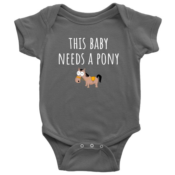 Cute Horse Baby One-Piece - Equestrian Baby Shirt - This Baby Needs A Pony - Baby Shower or First Birthday Present - Many Colors and Sizes