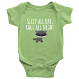 Cute Baby One-Piece - Funny Baby Shirt - Baby Shower Gift - Sleep All Day Rage All Night - Many Sizes And Colors Available - Baby Raccoon